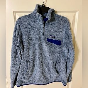 Patagonia Re-Tool Deep Pile Snap-T Fleece Pullover Womens L Blue Hand Pockets